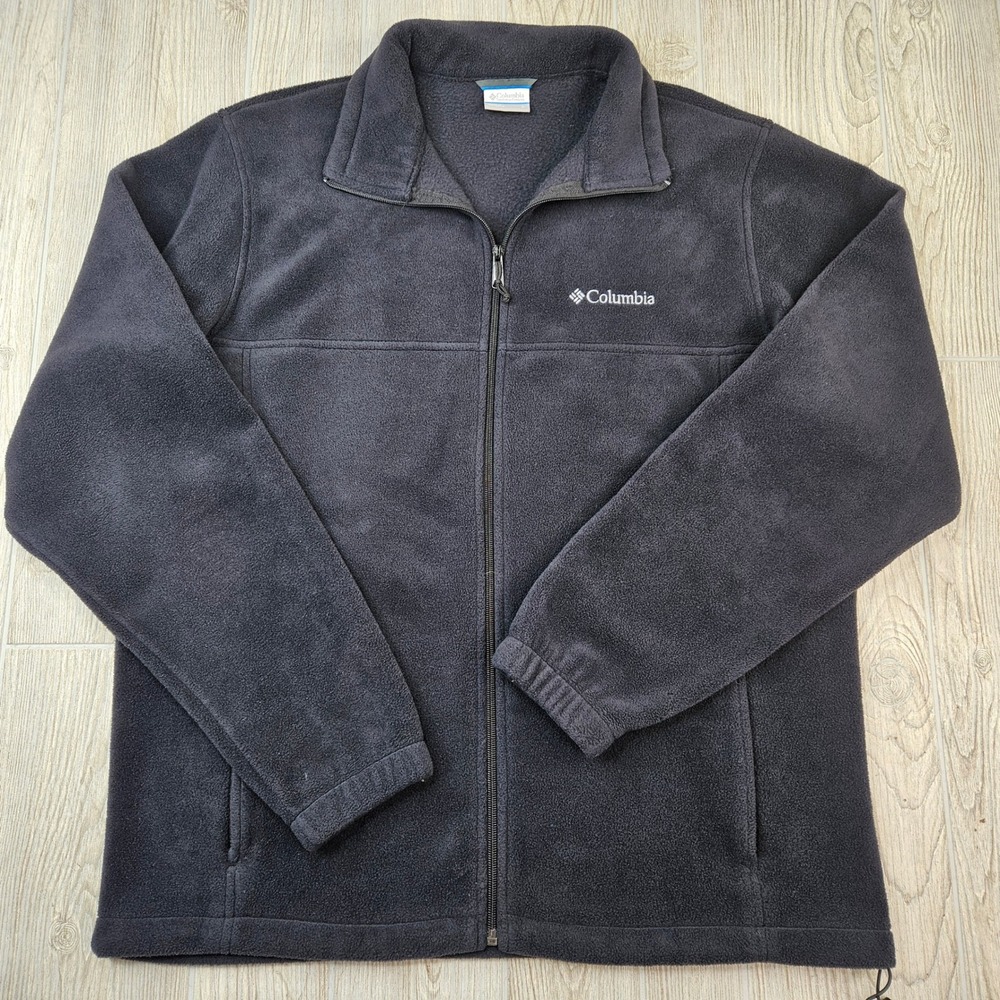 Columbia Mens Full Zip Fleece Jacket Black Mock Neck Large Regular Fit